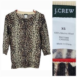 J. Crew Merino Wool Tippi Sweater Leopard Print Women's XS Pullover Long Sleeve